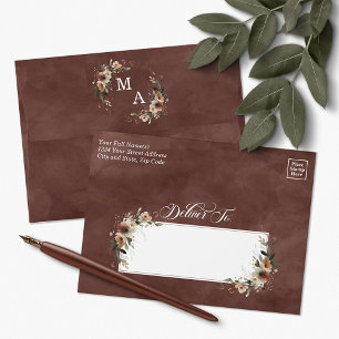 Rustic Garnet Maroon Floral Wedding Invitation Envelope