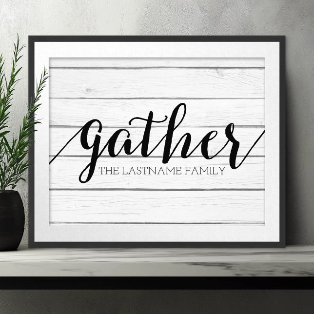 Rustic Gather - Shiplap Wood with Custom Family Photo Print (Frameable Art)