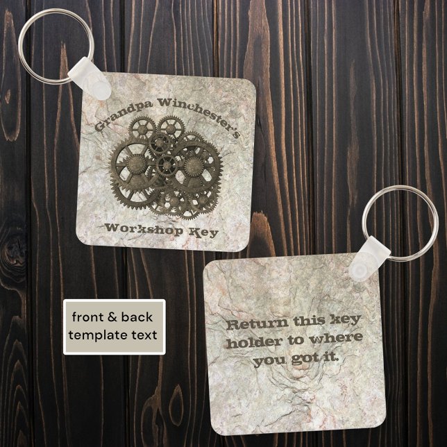 Rustic Gears Sprocket Steampunk On Stone Template  Key Ring (key holder front and back template)