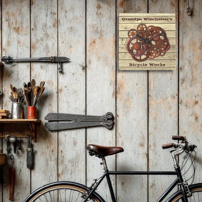Rustic Gears Sprockets Steampunk Style Square Wall Square Wall Clock (square wall clock template design)