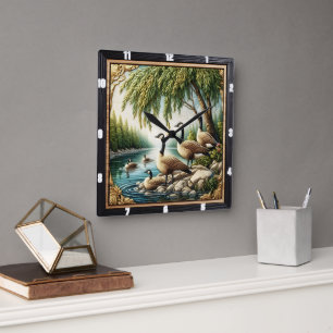Rustic Geese Wilderness Square Wall Clock