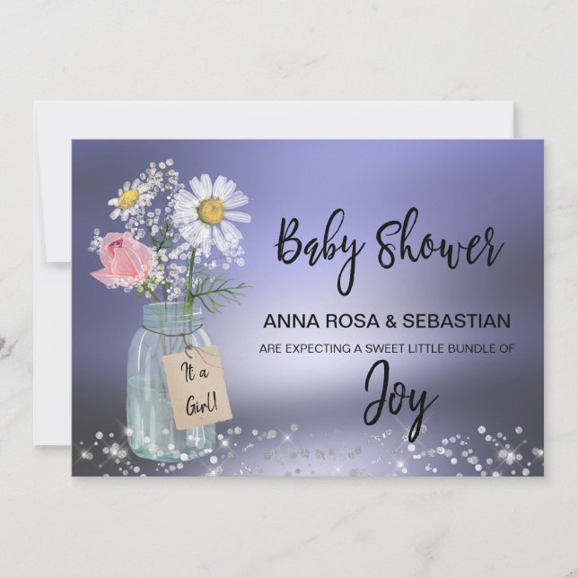 *~* Rustic.  Gender Mason Jar Floral Baby Shower Invitation (Front)