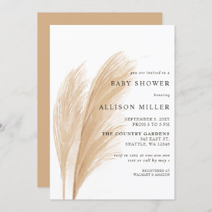 Rustic Gender Neutral Boho Pampas Baby Shower  Invitation