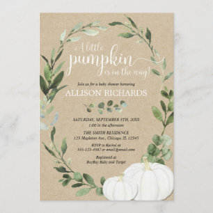 Rustic gender neutral fall pumpkins greenery invitation