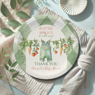 Rustic Gender Neutral Little Sprout Baby Shower Paper Plate