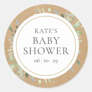 Rustic Gender Neutral Shower Watercolour Greenery Classic Round Sticker