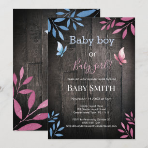Rustic gender reveal watercolor floral invitation