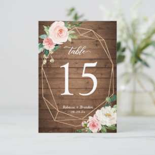 Rustic Geometric Blush Floral Wedding Table Number