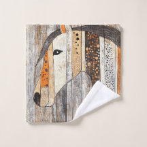 Rustic Geometric Boho Wood Grain Horse
