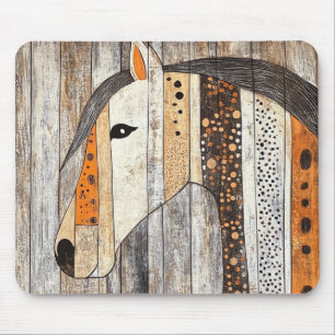 Rustic Geometric Boho Wood Grain Horse Mouse Mat