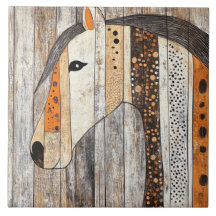 Rustic Geometric Boho Wood Grain Horse