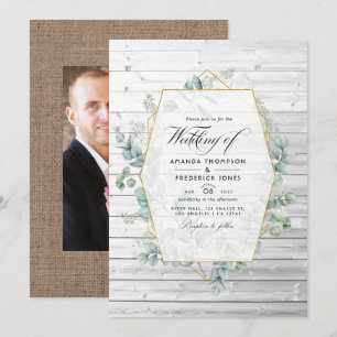 Rustic Geometric Country Barn Eucalyptus Wedding Invitation