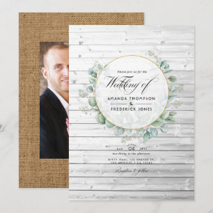 Rustic Geometric Country Barn Eucalyptus Wedding Invitation