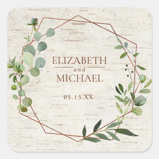 Rustic Geometric Eucalyptus Birch Wedding Sticker (Front)