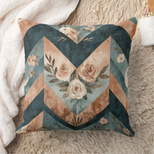 Rustic Geometric Floral with Crescent Moons Cushion