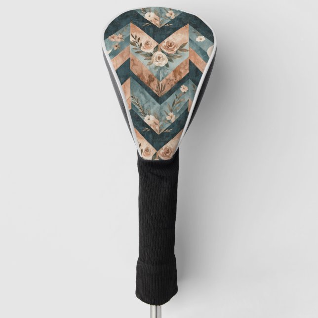 Rustic Geometric Floral with Crescent Moons Golf Head Cover (Front)