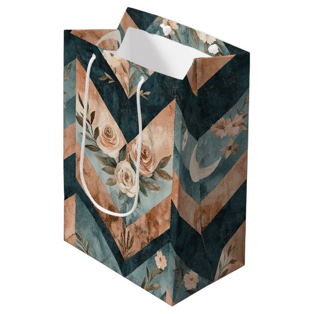 Rustic Geometric Floral with Crescent Moons Medium Gift Bag (Front Angled)