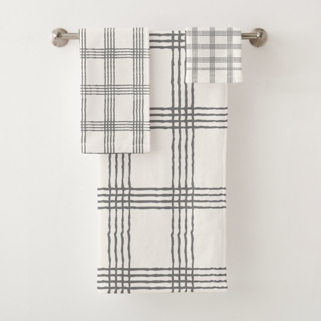 Rustic Geometric Modern Minimalist Plaid Bath Towel Set (Insitu)