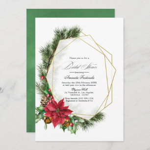 Rustic Geometric Poinsettia Holiday Bridal Shower Invitation
