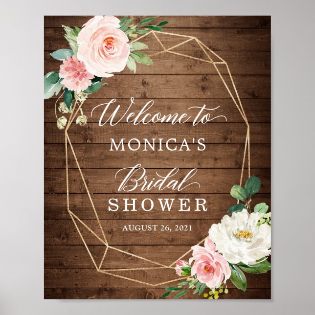 Rustic Geometric Romance Floral Bridal Shower Sign (Front)