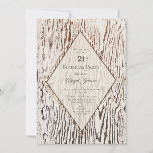 Rustic Geometric Wood Grain 21st Birthday Party Invitation