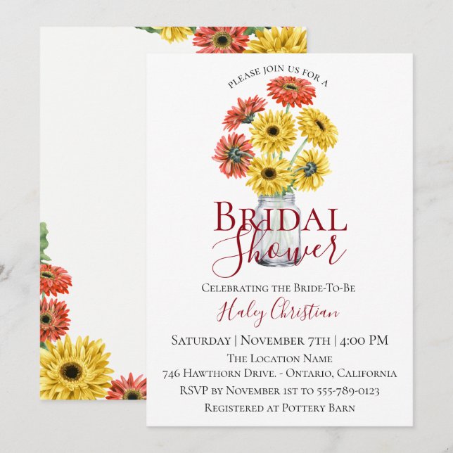 Rustic Gerber Floral Bridal Shower Invitation (Front/Back)