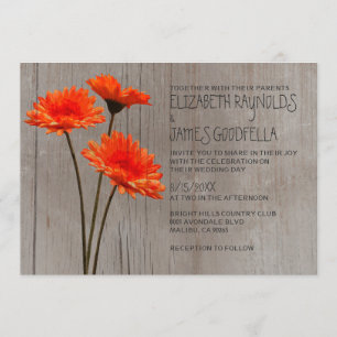 Rustic Gerbera Daisy Wedding Invitations
