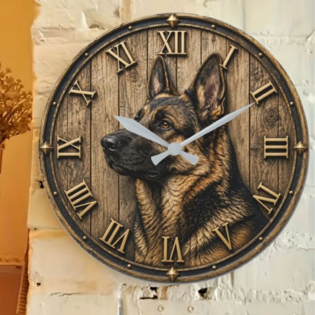 Rustic German Shepherd Portrait Farmhouse Large Clock (Creator Uploaded)