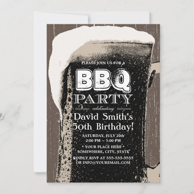 Rustic Giant Beer & BBQ 50th Birthday Party Invitation (Front)