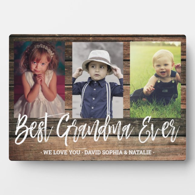 Rustic Gift Best Grandma Ever Photo Collage Plaque (Front)