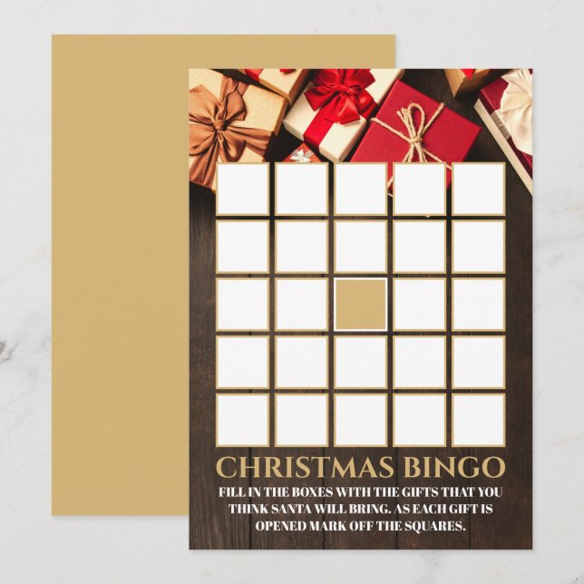 Rustic Gift Box, Christmas Party Bingo Invitation (Front/Back)