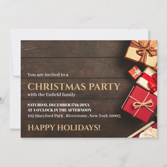 Rustic Gift Box, Christmas Party Invite (Front)