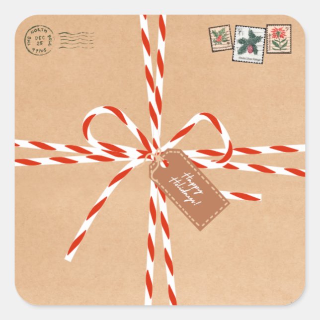 Rustic Gift Stickers - Candy Canes & Stamp-Style (Front)