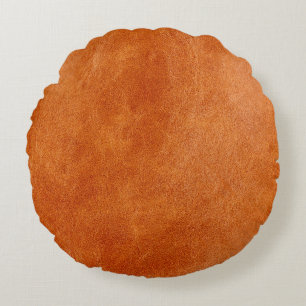 Rustic ginger smooth natural leather round cushion