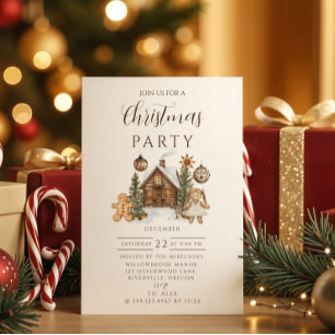 Rustic Gingerbread Cabin Christmas Invitation