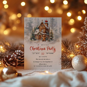Rustic Gingerbread House Christmas Party Invitation