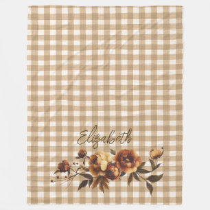 Rustic Gingham Autumn Roses Personalised  Fleece Blanket
