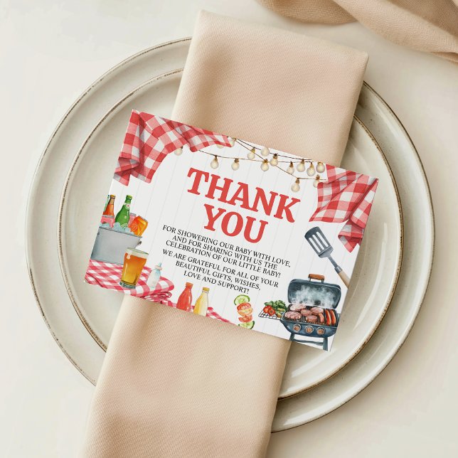 Rustic Gingham Baby-Q Thank You Card (Creator Uploaded)