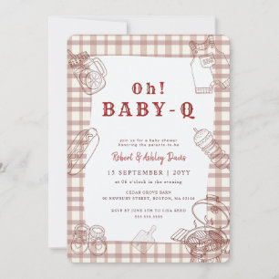 Rustic Gingham Barbecue Baby Q Baby Shower Invitation