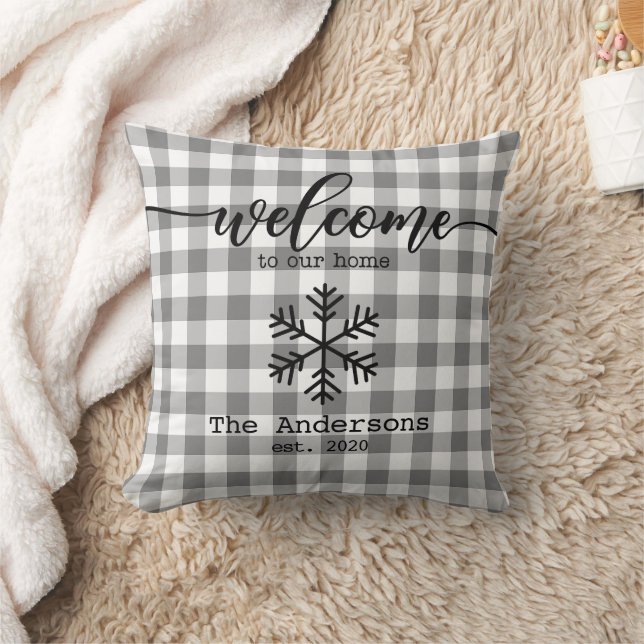Rustic Gingham Check Personalised Name Cushion (Blanket)