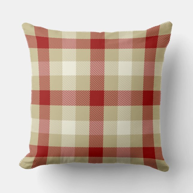 Rustic gingham country farmhouse style tartan red cushion (Front)