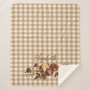Rustic Gingham Fall Roses Personalised  Sherpa Blanket