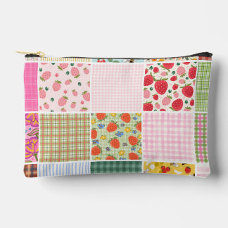 Rustic Gingham Flower Berries Quilt Inspired Accessory Pouch