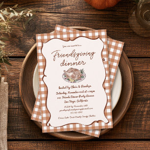 Rustic Gingham Friendsgiving Thanksgiving Dinner Invitation