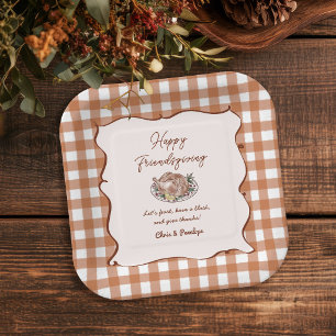 Rustic Gingham Friendsgiving Thanksgiving Dinner Paper Plate