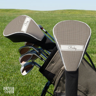 Rustic Gingham Pattern in Brown with Name Golf Head Cover