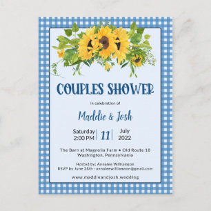 Rustic Gingham Sunflowers Couple Shower Invitation Postcard