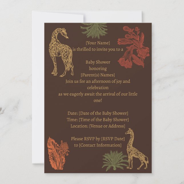 Rustic Giraffe Brown Floral  Invitation (Front)
