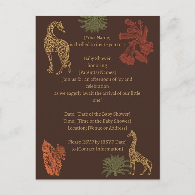 Rustic Giraffe Brown Floral  Postcard (Front)