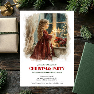 Rustic girl awaiting Santa printable Christmas Invitation
